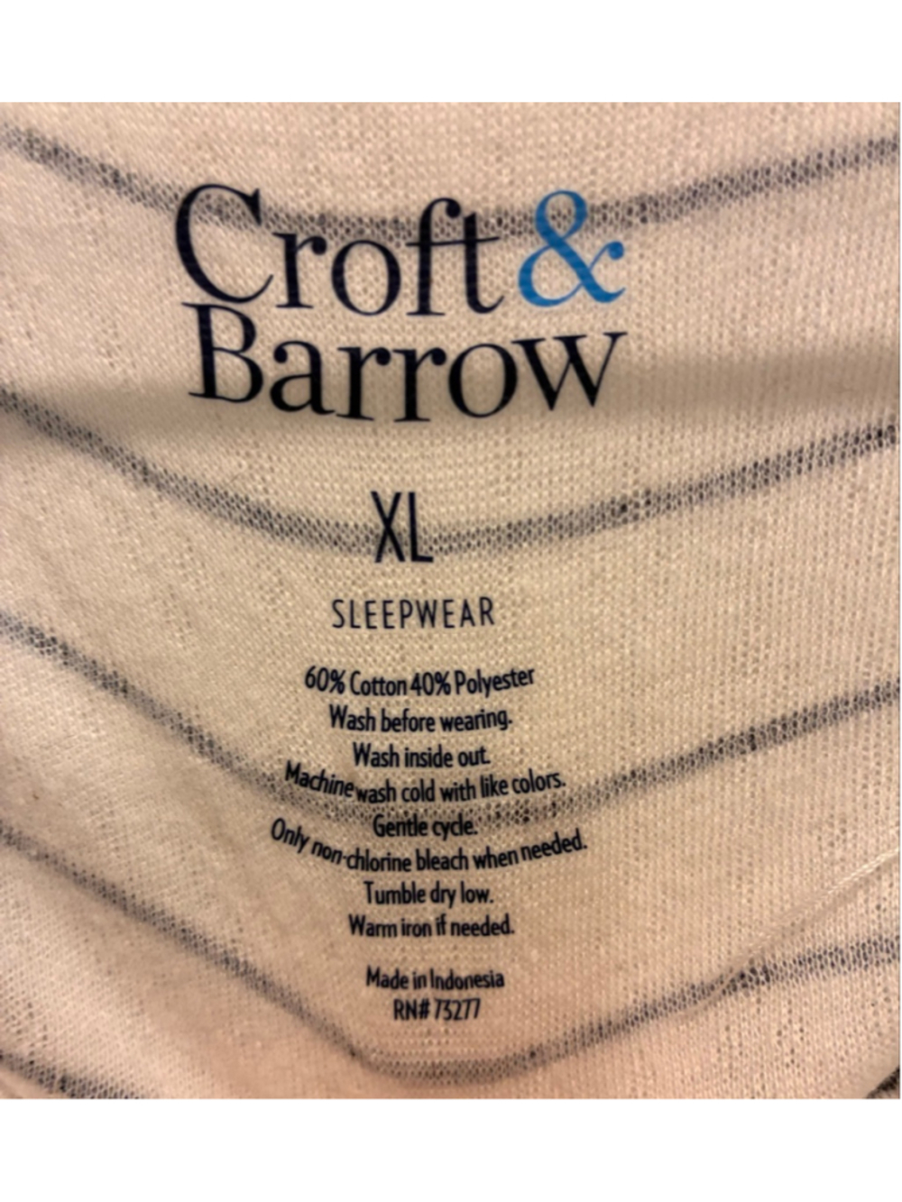 croft & barrow White and Navy Striped Henley Pajama Set - Picture 3 of 4